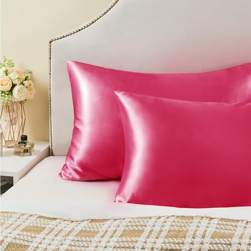 Zipper Satin Pillowcases (Hot Pink / Standard (20" x 26")-Zipper)