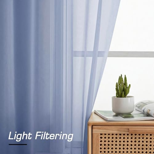 Denim Sheer Curtains 63 Inch Length 2 Panels (Denim / 42"W x 63"L (Pack of 2))