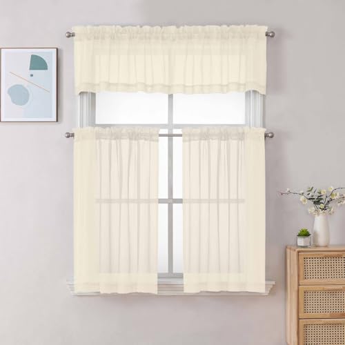 Sheer Cream Valances for Windows 2 Pack (Cream / 42"W x 18"L (Pack of 2))