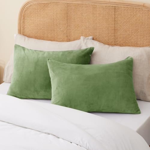 Flannel Pillowcases Standard Set of 2 (Sage Green / 26" x 20" (Pack of 2))