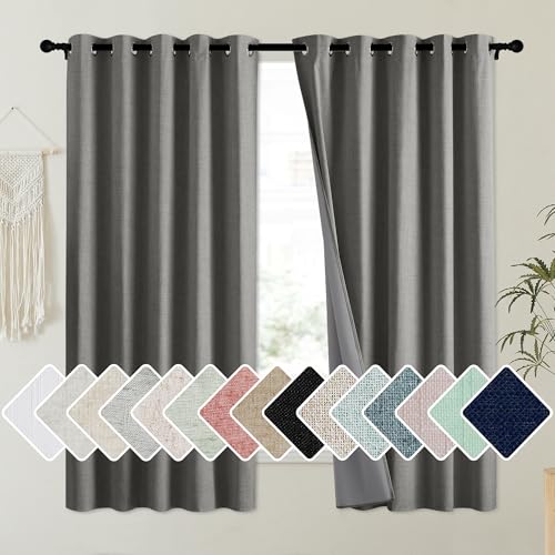Grizzle Gray Vintage Linen 100% Blackout Curtains for Kitchen (62"W x 63"L (Pack of 2) / Grizzle Gray)