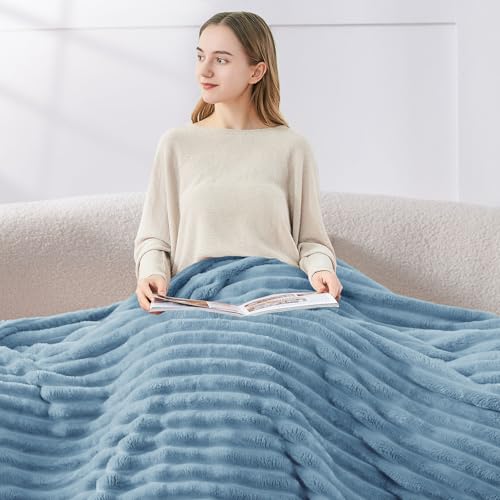 Ribbed King Size Blanket for Bed (Light Blue / King(108"x90"))