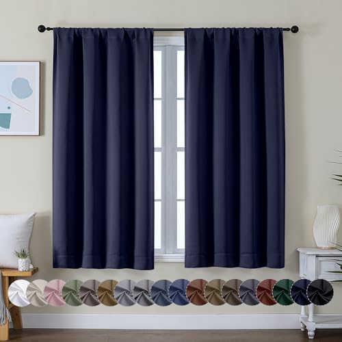 Ava Navy Blue Short Blackout Curtains for Bedroom 54 Inches Long 2 Panels Set (Navy Blue / 40"W x 54"L (Pack of 2))