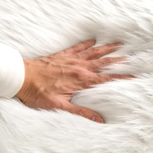 Fluffy Area Rug 3'x5' Large Faux Fur Sheepskin Rug for Bedroom White (3' x 5' (Large Sheepskin) / White)