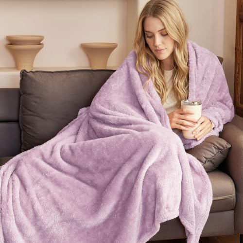 Fuzzy Large Fleece Throw Blanket for Couch (Light Purple / 50x70 IN)