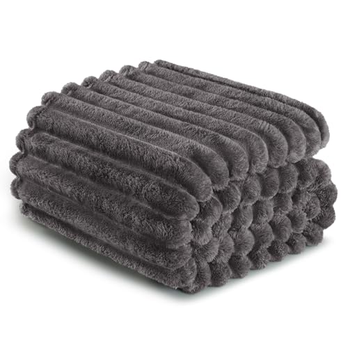 Striped Queen Size Fleece Blanket for Bed (Dark Grey / Queen ( 90x90 IN ))
