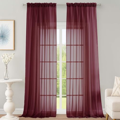 Burgundy Sheer Curtains 108 Inches 2 Panels for Living Room 59" Wide (Burgundy Wine / 59"W x 108"L (Pack of 2))