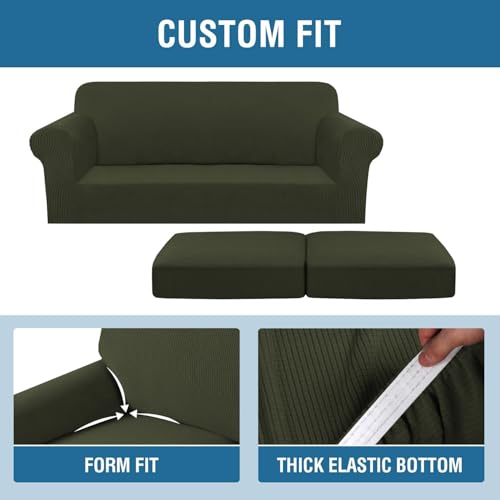 3 Piece Stretch Sofa Covers for 2 Cushion Loveseat Couch Covers for Living Room Sofa (Medium / Olive)