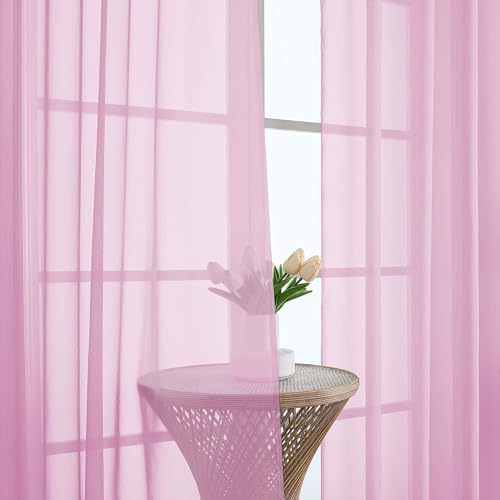 Pink Sheer Curtain 90 Inches Long 2 Panels Set (Pink / 59"W x 90"L (Pack of 2))
