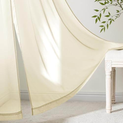 Light Cream Sheer Curtains 63 Inches Long 4 Panels 42 x 63 Inches (42"W x 63"L (Pack of 4) / Light Cream)