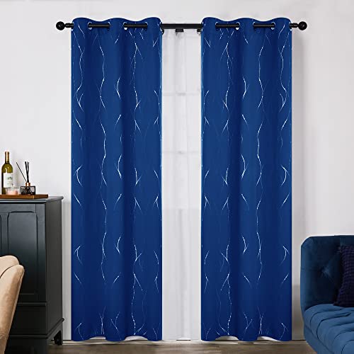Living Room Curtains 90 Inches Long (Royal Blue/Wave Dots / 38"W x 90"L (Pack of 2))