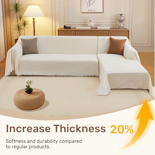2 Pieces Sectional Couch Covers L Shaped Cover XXL Cream White (Cream White / 71"×118"+71"×118")