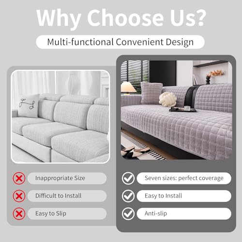 Sectional Velvet Couch Covers for 1 Seat (Light Grey / 1PC/35.4"x35.4"/Backrest & Single)