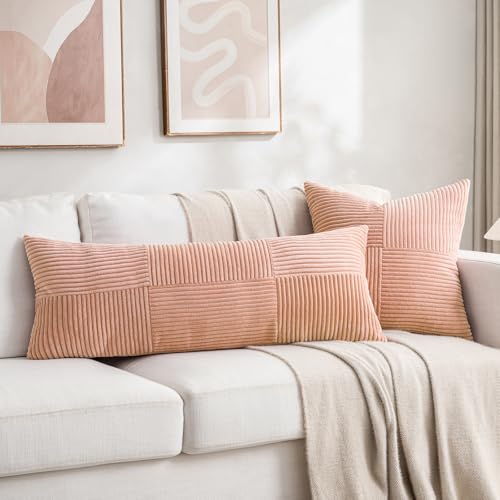2 Packs Peach Lumbar Decorative Throw Pillow Covers 12x20 Inch for Living Room Couch Bed Sofa (Peach / 20" x 12" (Pack of 2))