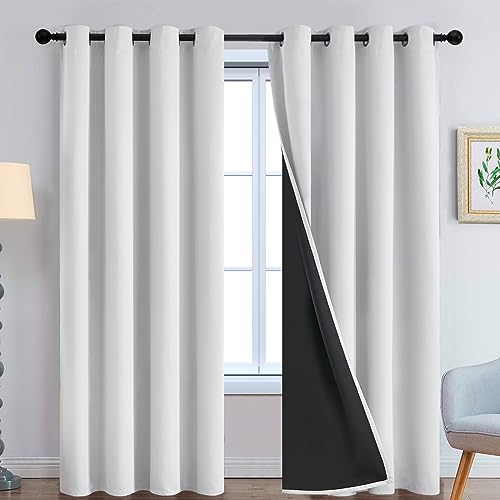 Greyish White 100% Blackout Curtains 96 Inches Long (52"W x 96"L (Pack of 2) / Greyish White)
