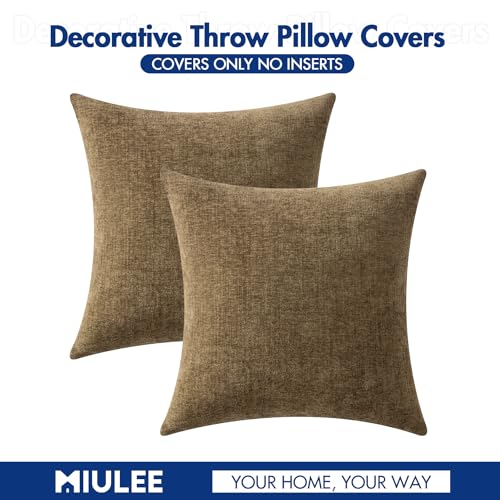 Soft Chenille Fall Throw Pillow Covers Coffee 16x16 Inch Pack of 2 (16" x 16" (Pack of 2) / Coffee)