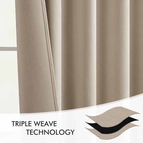 Taupe Back Tab Blackout Curtains 52x96 Inch Long 2 Panels Set (Taupe / 52"W x 96"L (Pack of 2))