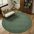 Large Round Rug 8ft Scalloped Washable Circle Living Room Rug (Green / 8' (Round))
