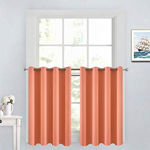 Coral Room Darkening Window Curtains 52x36 Inch for Kitchen (Coral Orange / 52"W x 36"L (Pack of 2))