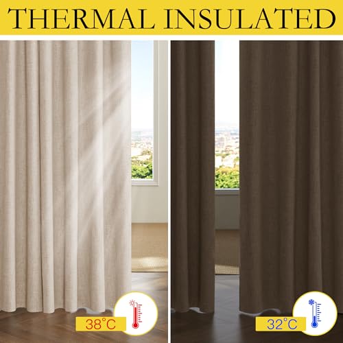 100% Black Out Curtains 63 inch Long for Kitchen 2 Panels (Beige / 52"W x 63"L (Pack of 2))