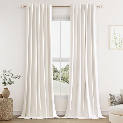 Ivory 100% Blackout Curtains 84 Inch Length 2 Panels Set for Living Room Bedroom Back Tab Thermal Insulated Black Out Linen Drapes Room Darkening Window Curtains 84 Inches Long (Ivory / 52"W x 84"L (Pack of 2))