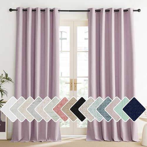 Pink Vintage Linen 100% Blackout Curtains for Living Room (62"W x 102"L (Pack of 2) / Pink)