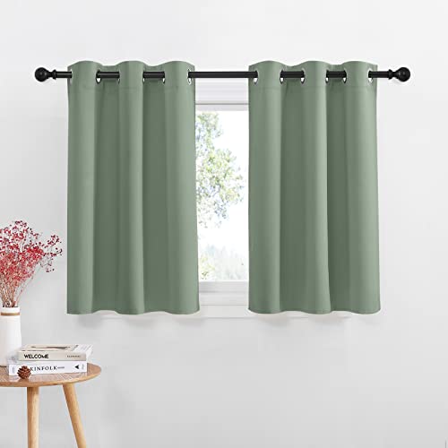 Rustic Kitchen Curtains Country Grommet for Small Windows (Greyish Green / 42"W x 36"L (Pack of 2))
