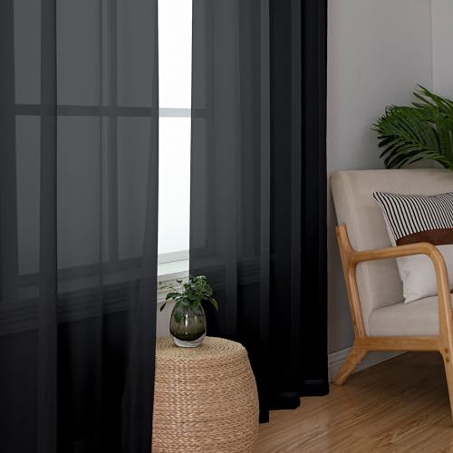 Black Sheer Window Curtain Panels 54 Inch 2 Panels (Black / 42"W x 54"L (Pack of 2))