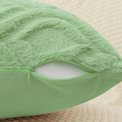 Faux Fur Light Sage Green Throw Pillow Covers 18x18 Set of 2 (18" x 18" (Pack of 2) / Light Sage Green)