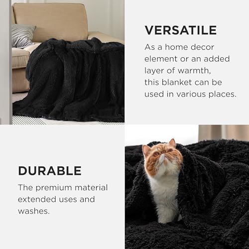 Faux Fur Fluffy Sherpa Fleece Queen Bed Blanket Black 60"x80" (07- Black / Queen (90" X 90"))