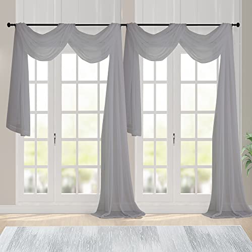 Charcoal Grey Sheer Scarf Valances for Windows 216 Inch Extra Long (Charcoal Grey / 42"W x 216"L (Pack of 2))