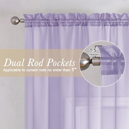 Light Purple Sheer Curtains 84 Inches Long 2 Panels (Lavender / 40"W x 84"L (Pack of 2))