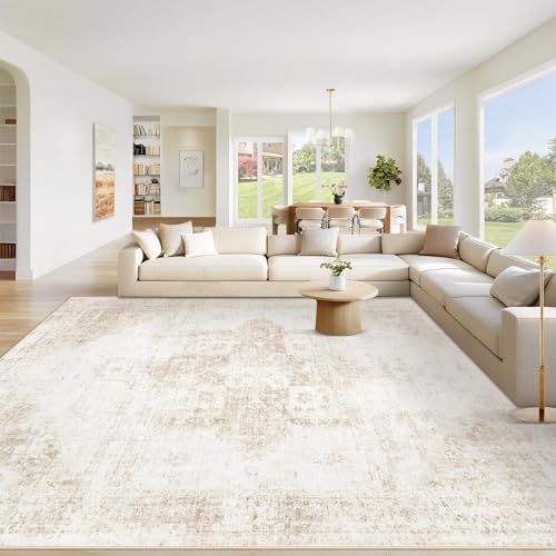 Area Rug 10x12 Washable Rug (Beige / 10' x 12' (Rectangular))