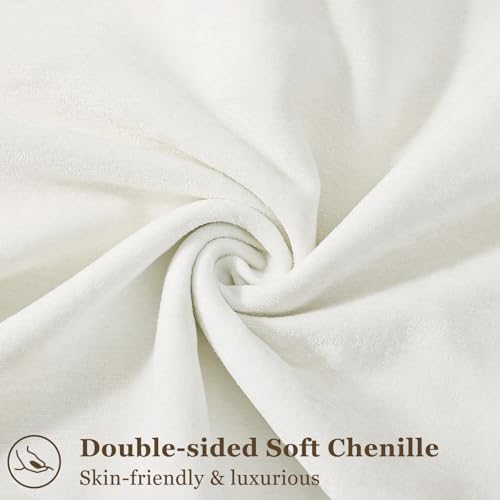 Chenille Cream White Velvet Throw Pillow Covers 20x20 Set of 2 (Cream White / 20" x 20" (Pack of 2))