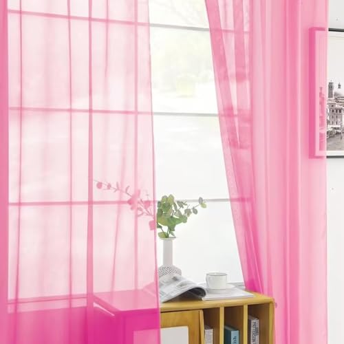 Basic Rod Pocket Sheer Voile Window Curtain Panels Pink 1 Pair 2 Panels 70 Width 96 Inch Long for Kitchen Bedroom Children Living Room Yard（Pink (Pink / 70"W x 96"L (Pack of 2))