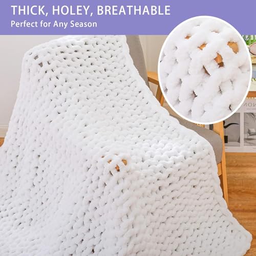Chunky Knit Throw Blanket for Couch (White / 40"x80" (Special Size Throw))