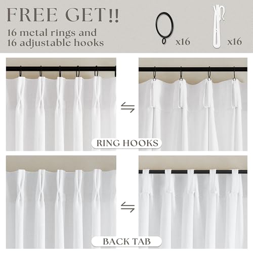 Thick Linen White Curtains 90 Inches Long for Living Room Bedroom (Snow White / 40"W x 90"L (Pack of 2))