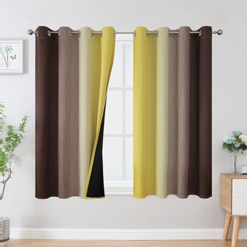 Brown and Yellow Blackout Curtains 52Wx45L Inch 2 Panels (Brown and Yellow / 52"W x 45"L (Pack of 2))