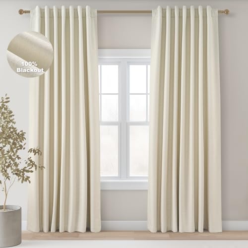 100 Inch Long Ivory White Black Out Custom Drapery Panels (Cream / 52"W x 100"L (Pack of 2))