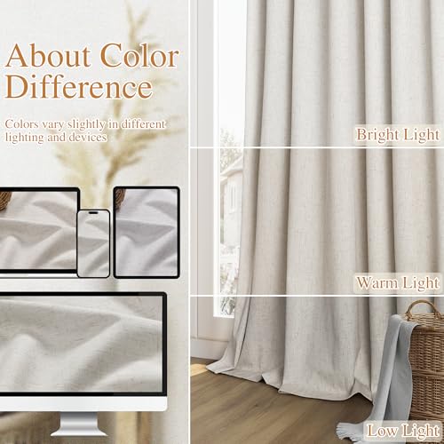 Light Beige Linen 100% Blackout Curtains 96 Inches Long Floor to Ceiling Drapes for Bedroom (Light Beige / 52"W x 96"L (Pack of 2))