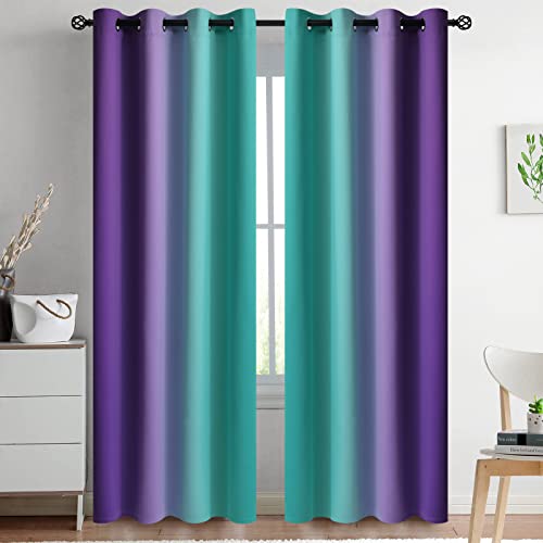 Teal and Purple Blackout Curtains 52x84 Inch (52"W x 84"L (Pack of 2) / Teal and Purple)