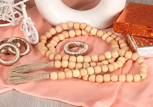 Farmhouse Rustic Wooden Beads Garland with Natural Jute Tassels (Natural)