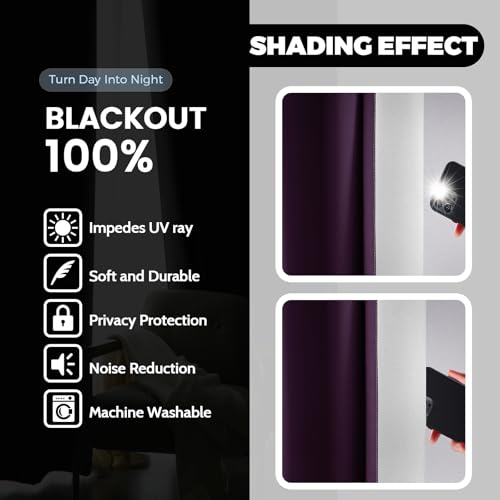 100% Blackout Curtains Ombre Purple Curtains for Bedroom 84 Inch (52"W x 84"L (Pack of 2) / Purple 2 Layers)