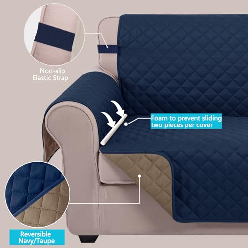 Reversible 23''Recliner Small Chair Cover (Navy/Taupe / 23''recliner-small)