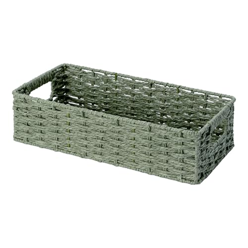 Wicker Toilet Basket Tank Topper for Sage Green Bathroom Decor (Green / 14¼" L x 6¾" W x 3¾" H)