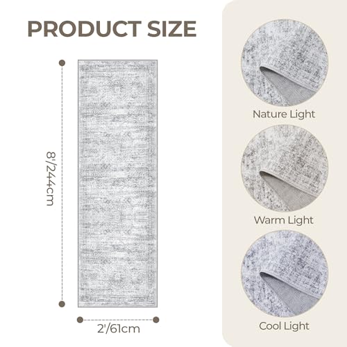 2x8 Runner Rug Non Slip (Grey/Ivory / 2' x 8' (Runner))