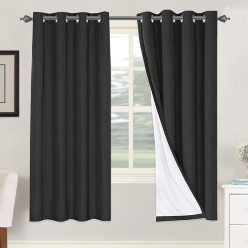 100% Blackout Linen Curtains 72" L 2 Panels Black (Black / 52"W x 72"L (Pack of 2))