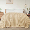 Striped King Size Fleece Blanket for Bed (Beige / King ( 90x104 IN ))