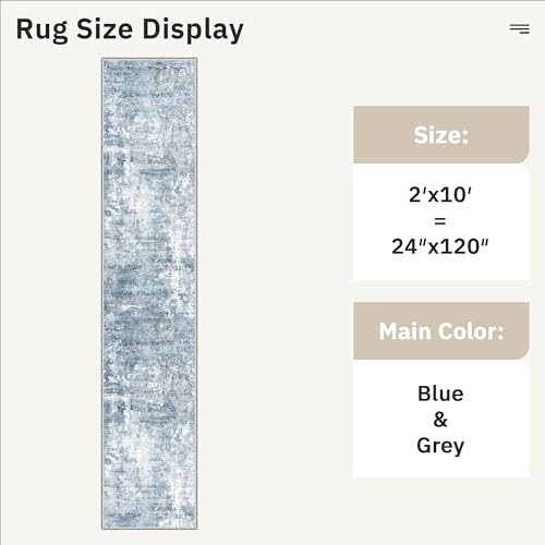 Abstract Runner Rug 2x10 Hallway Kitchen Runners Blue (Blue/Grey / 2' x 10' (Runner))