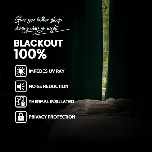 100% Blackout Curtains 52x84 inch Dark Green Window Drapes (Dark Green / 52"W x 84"L (Pack of 2))